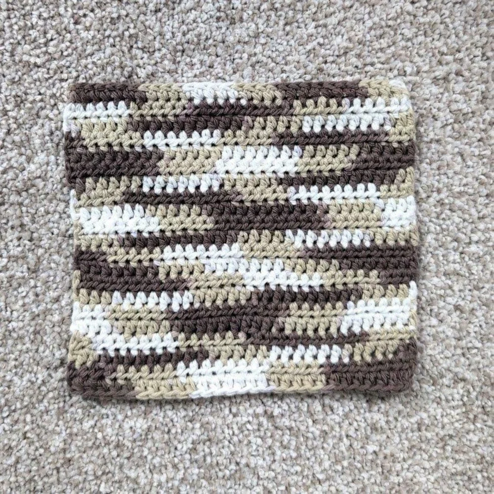 Handmade Crochet‎ Washcloth Dishcloth Cotton Chocolate Milk Stripes Brown White